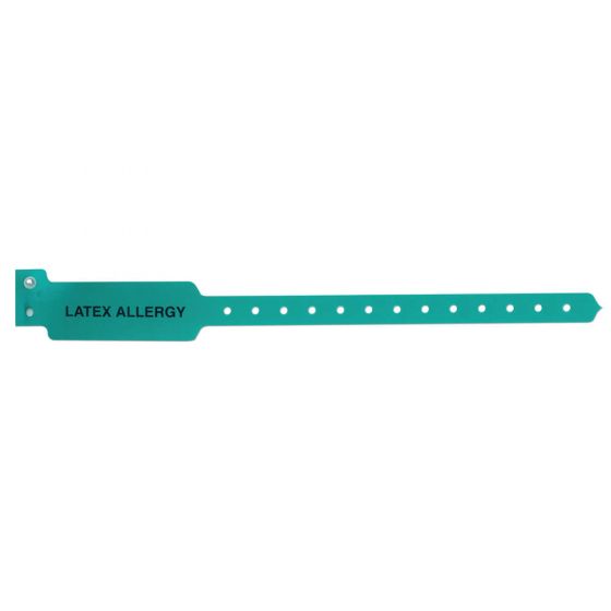 Sentry® Alert Bands® Poly "Latex Allergy" Pre-Printed, State Standardization 1" x 10-1/4" Adult/Pediatric Kelly Green, 500 per Box