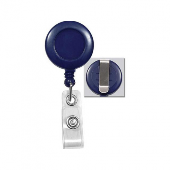 Badge Reel with Clear Vinyl Strap & Belt Clip - Royal Blue