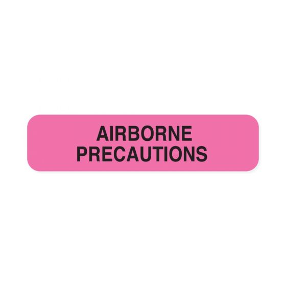 Label Paper Removable Airborne Precautions 1-1/4" x 3/8", Fl. Pink, 1000 per Roll