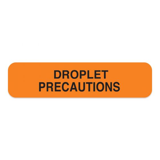 Label Paper Removable Droplet Precautions 1-1/4" x 3/8", Fl. Orange, 1000 per Roll