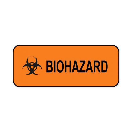 Hazard Label (Paper, Permanent) Biohazard  2 1/4"x7/8" Fluorescent Orange - 1000 Labels per Roll