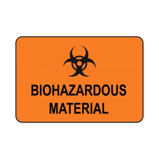 Hazard Label (Paper, Permanent) Biohazardous Material  3"x2" Fluorescent Orange - 500 Labels per Roll