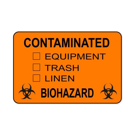 Hazard Label (Paper, Permanent) Contaminated []  3"x2" Fluorescent Orange - 500 Labels per Roll