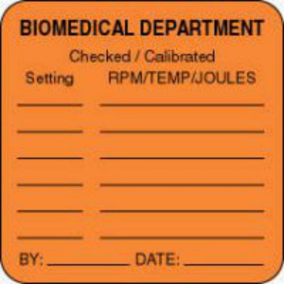 Label Paper Permanent Biomedical Department  1 1/2"x1 1/2" Fl. Orange 1000 per Roll