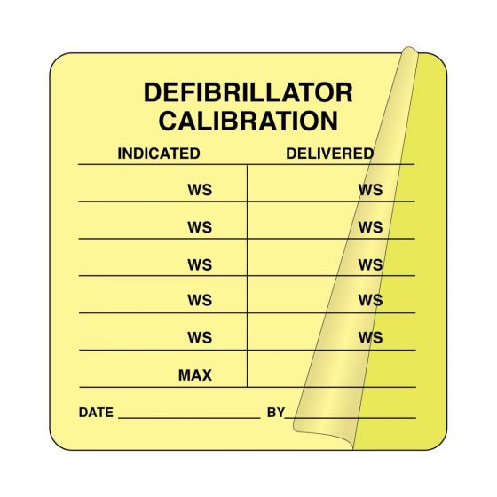 Label Self-Laminating Paper Permanent Defibrillator Calib 1" Core 2-1/2" x 2-1/2" Fl. Yellow 500 per Roll