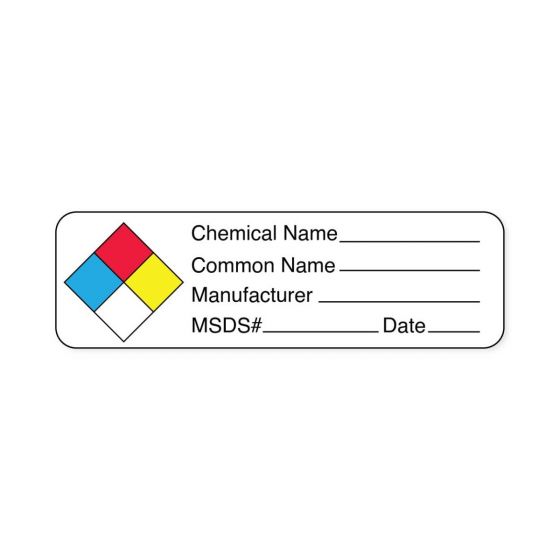 Hazard Label (Paper, Permanent) Chemical Name  2 7/8"x7/8" White - 1000 Labels per Roll