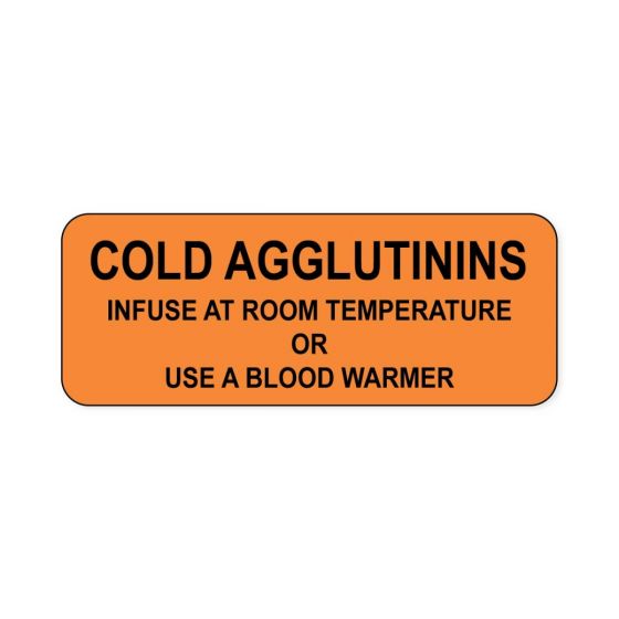 Lab Communication Label (Paper, Permanent) Cold Agglutinins  2 1/4"x7/8" Fluorescent Orange - 1000 per Roll