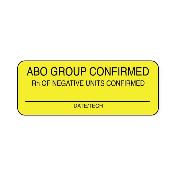 Lab Communication Label (Paper, Permanent) ABO Group Confirmed  2 1/4"x7/8" Fluorescent Yellow - 1000 per Roll