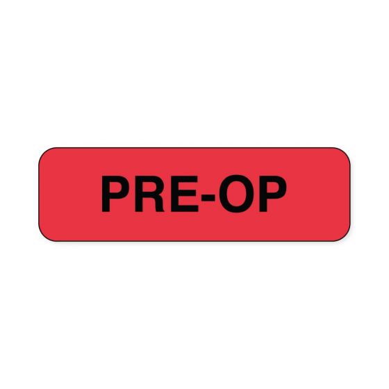 Lab Communication Label (Paper, Permanent) Pre-op  1 1/4"x3/8" Fluorescent Red - 1000 per Roll