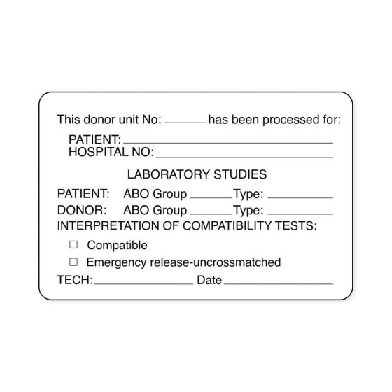 Lab Communication Label (Paper, Permanent) This Donor Unit  3"x2" White - 500 per Roll