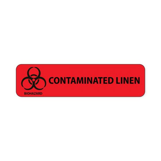 Hazard Label (Paper, Permanent) Biohazard Contaminated  4"x1" Fluorescent Red - 500 Labels per Roll