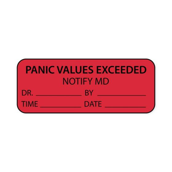 Lab Communication Label (Paper, Permanent) Panic Values  2 1/4"x7/8" Fluorescent Red - 1000 per Roll