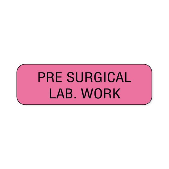 Lab Communication Label (Paper, Permanent) Pre Surgical Lab.  1 1/4"x3/8" Fluorescent Pink - 1000 per Roll