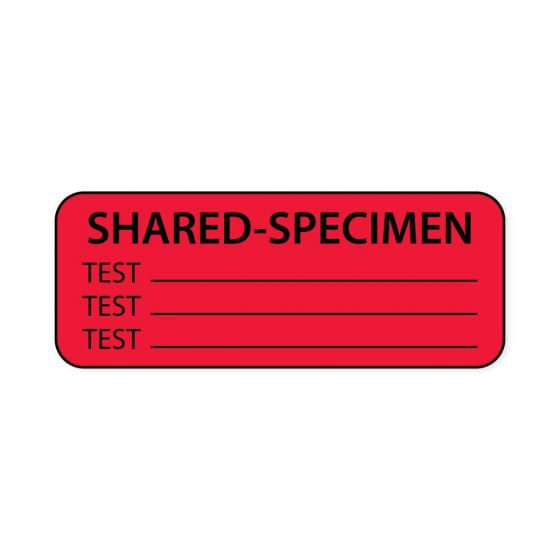 Lab Communication Label (Paper, Permanent) ShaRed-specimen  2 1/4"x7/8" Fluorescent Red - 1000 per Roll