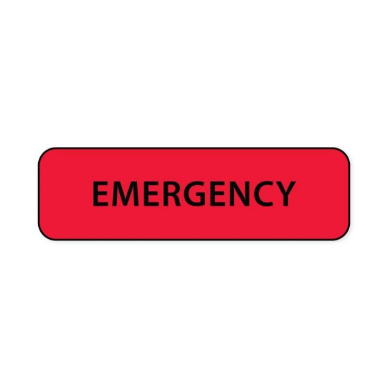 Lab Communication Label (Paper, Permanent) Emergency  1 1/4"x3/8" Fluorescent Red - 1000 per Roll