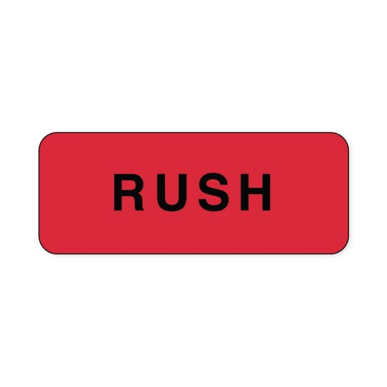 Lab Communication Label (Paper, Permanent) Rush  2 1/4"x7/8" Fluorescent Red - 1000 per Roll