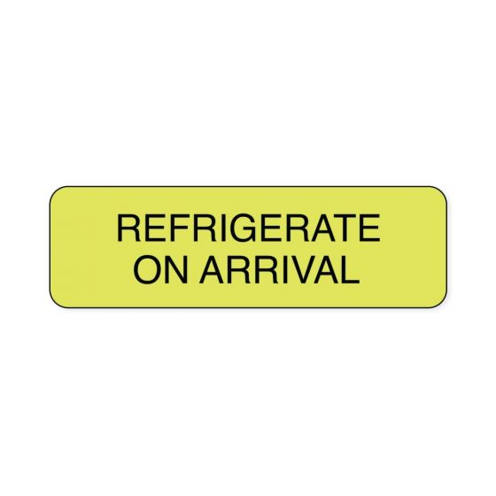 Lab Communication Label (Paper, Permanent) Refrigerate On  2 7/8"x7/8" Fluorescent Yellow - 1000 per Roll