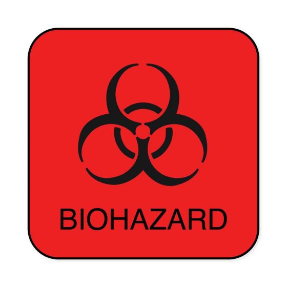 Hazard Label (Paper, Permanent) Biohazard  1"x1 Fluorescent Red - 1000 Labels per Roll