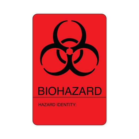 Hazard Label (Paper, Permanent) Biohazardhazard  2"x3" Fluorescent Red - 500 Labels per Roll