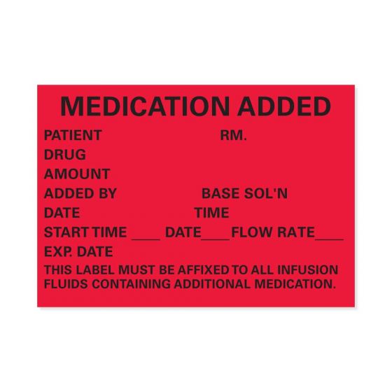 Label Paper Permanent Medication Added 1 3/4" x 2 1/2", Fl. Red, 1000 per Roll