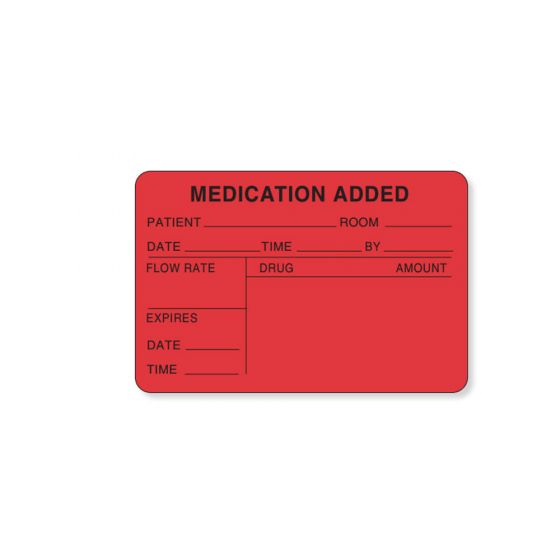 Label Paper Permanent Medication Added 3" x 2", Fl. Red, 500 per Roll