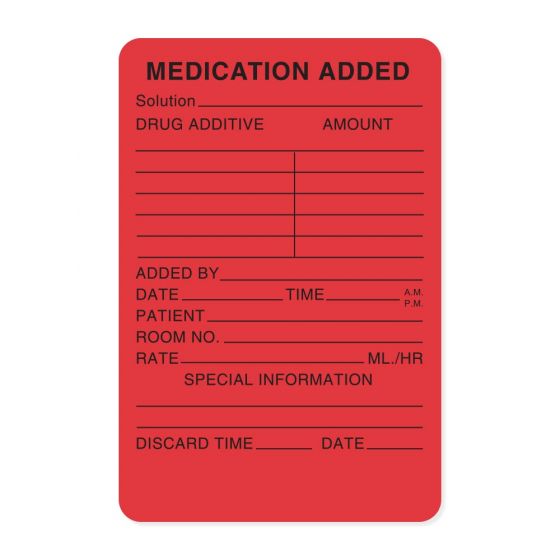 Label Paper Permanent Medication Added 2" x 3", Fl. Red, 500 per Roll