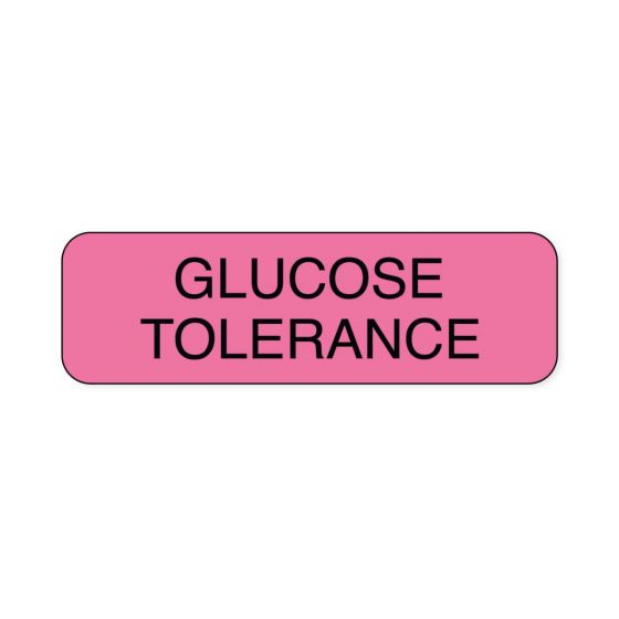 Lab Communication Label (Paper, Permanent) Glucose Tolerance  1 1/4"x3/8" Fluorescent Pink - 1000 per Roll