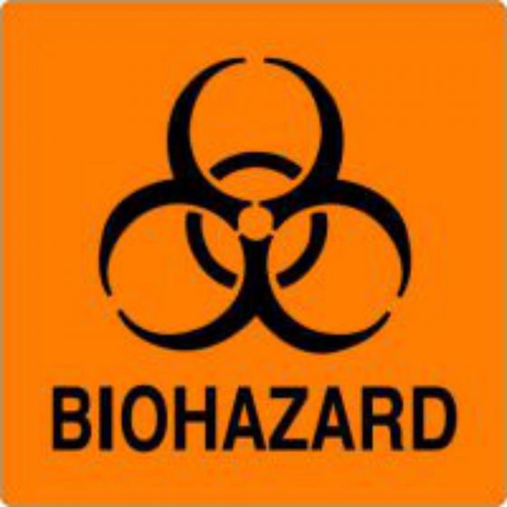 Hazard Label (Paper, Permanent) Biohazard  6"x6 Fluorescent Orange - 50 Labels per Package