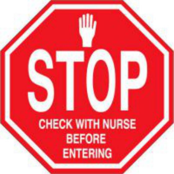 Label Paper Removable Stop Check with Nurse, Red, 50 per Package