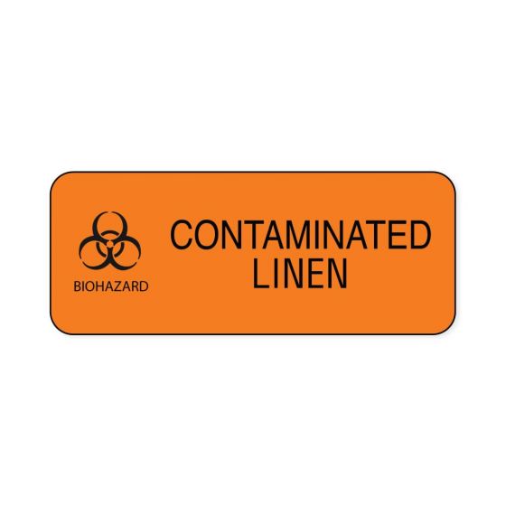 Hazard Label (Paper, Permanent) Biohazard Contaminated  5"x2" Fluorescent Orange - 250 Labels per Roll