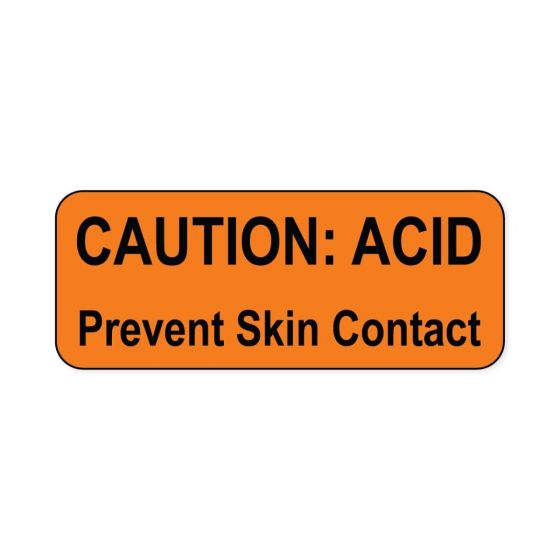 Hazard Label (Paper, Permanent) Caution: Acid  2 1/4"x7/8" Fluorescent Orange - 1000 Labels per Roll