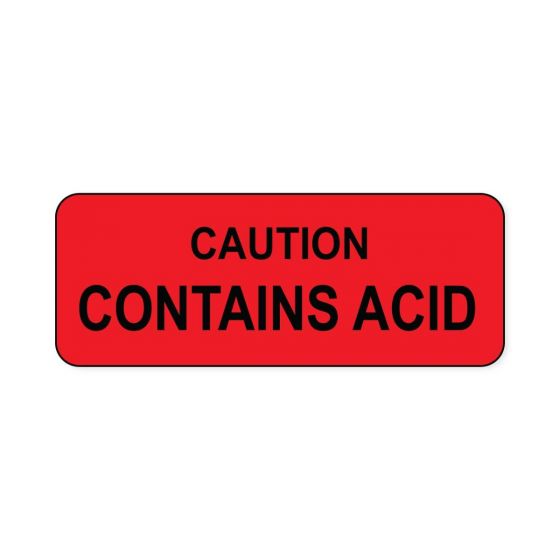 Hazard Label (Paper, Permanent) Caution Contains  2 1/4"x7/8" Fluorescent Red - 1000 Labels per Roll