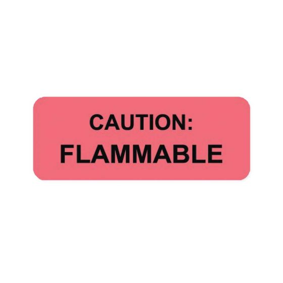 Hazard Label (Paper, Permanent) Caution: Flammable  2 1/4"x7/8" Fluorescent Red - 1000 Labels per Roll