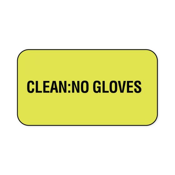 Hazard Label (Paper, Permanent) Clean: No Gloves  1 5/8"x7/8" Fluorescent Yellow - 1000 Labels per Roll