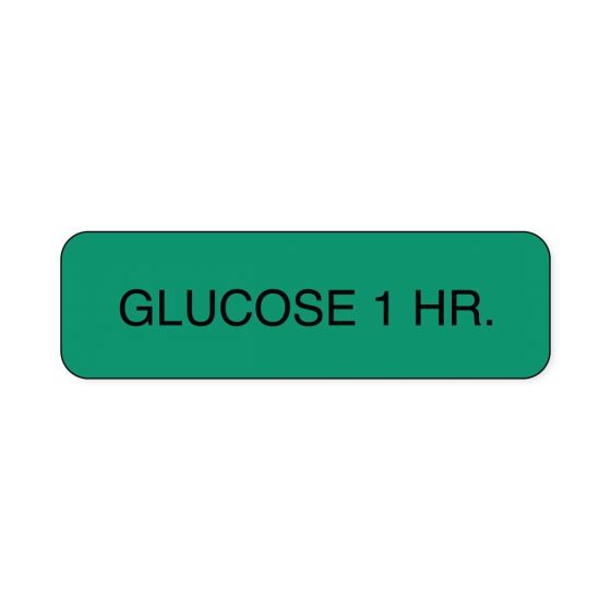 Lab Communication Label (Paper, Permanent) Glucose 1 Hr.  1 1/4"x3/8" Green - 1000 per Roll