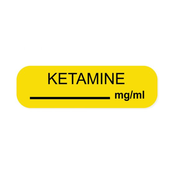 Anesthesia Label (Paper, Permanent) Ketamine mg/ml 1-1/4" x 3/8" Yellow - 1000 per Roll