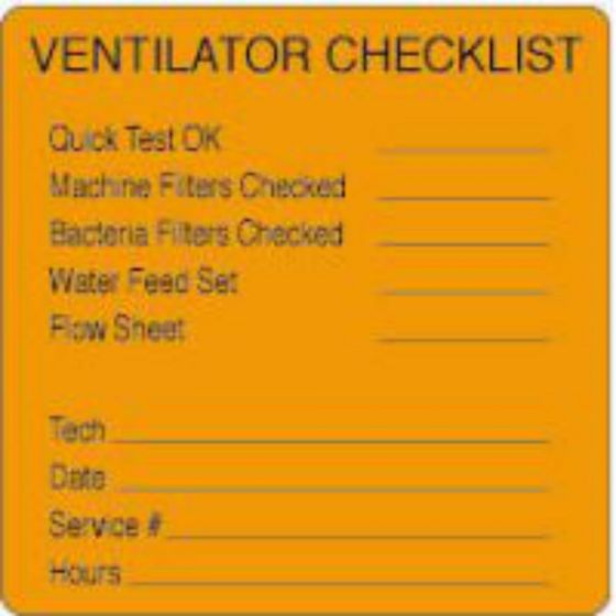 Label Paper Removable Ventilator Checklist 2 1/2" x 2 1/2", Fl. Orange, 500 per Roll