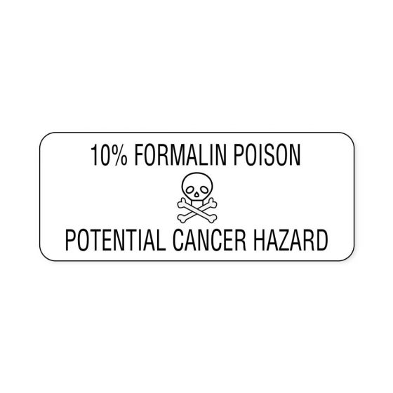 Hazard Label (Paper, Permanent) 0.1 Formalin Poison  2 1/4"x7/8" White - 1000 Labels per Roll