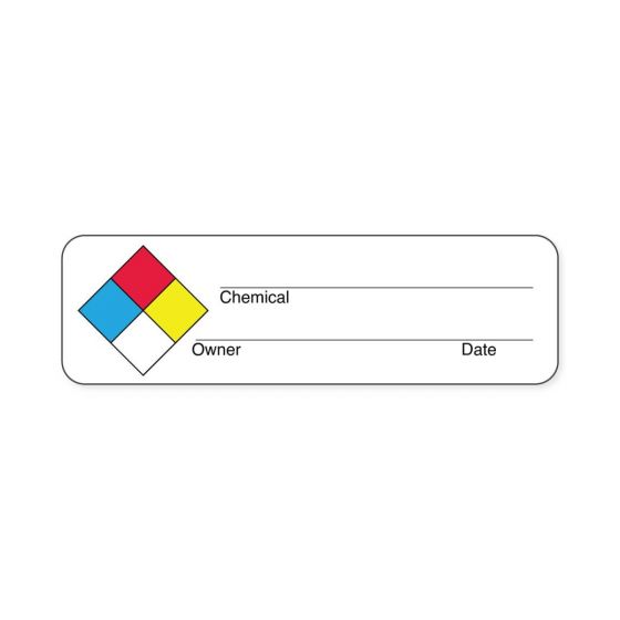 Hazard Label (Paper, Permanent) Chemical  2 7/8"x7/8" White - 1000 Labels per Roll