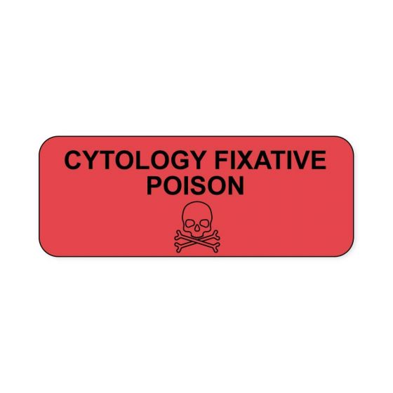 Hazard Label (Paper, Permanent) Cytology Fixative 2 1/4"x7/8" Fluorescent Red - 1000 Labels per Roll