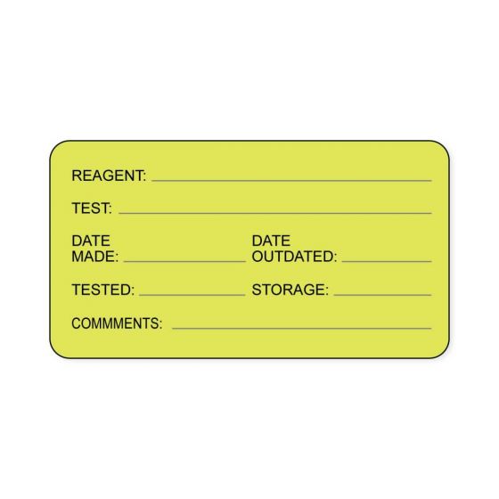 Hazard Label (Paper, Permanent) Reagent ___  3"x1 5/8" Fluorescent Yellow - 1000 Labels per Roll