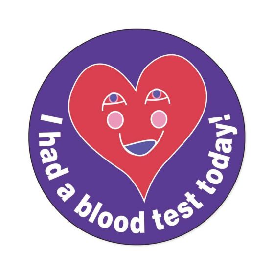 Label Pediatric Award Sticker Paper Permanent I Had a Blood Test Purple, 250 per Roll