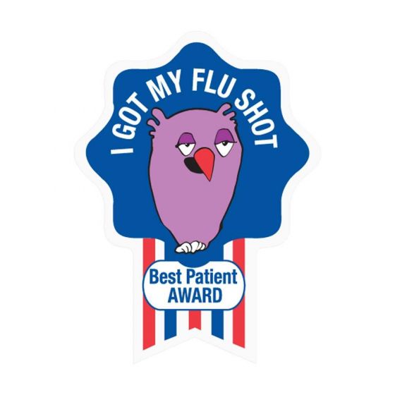 LABEL PEDIATRIC AWARD STICKER PAPER PERMANENT I GOT MY FLU SHOT PURPLE 250 PER ROLL