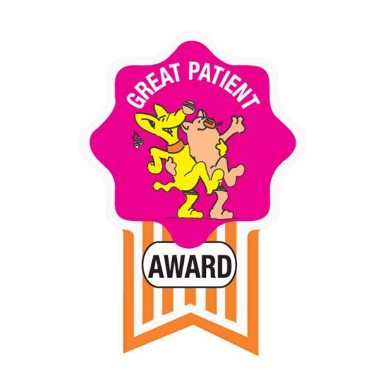 LABEL PEDIATRIC AWARD STICKER PAPER PERMANENT GREAT PATIENT AWARD PINK 250 PER ROLL