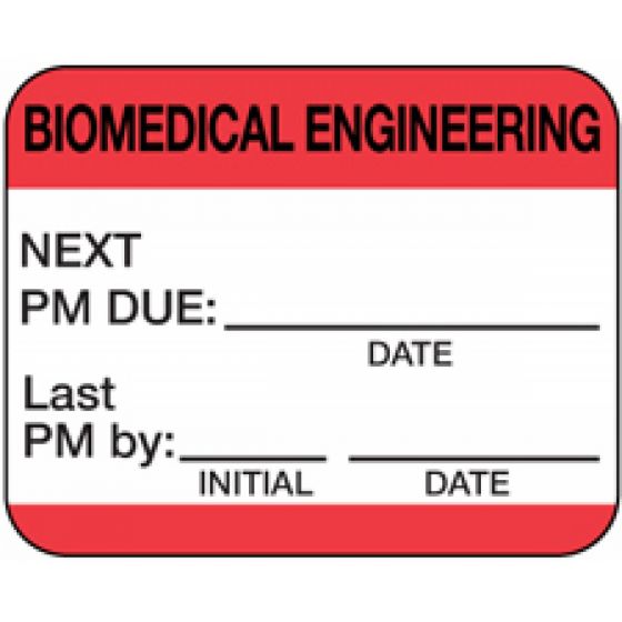 Label Self-Laminating Paper Permanent Biomedical Engineering 1" Core 1-1/4" x 1" Red, 1000 per Roll