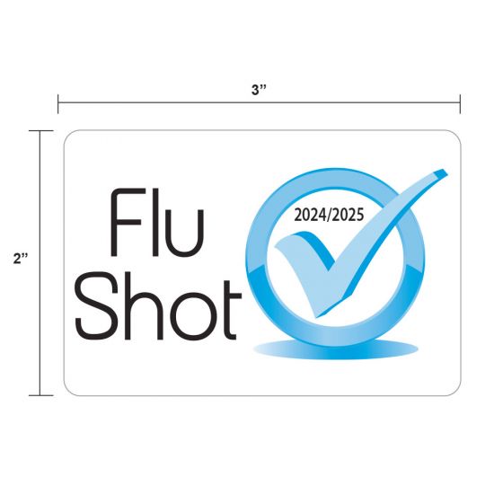 2024-25 Flu Shot Sticker "Flu Shot 2024-2025", 3" x 2", Paper, Permanent, 250 per Roll