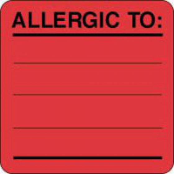 Label Paper Permanent Allergic To:  1 7/8"x1 7/8" Fl. Red 1000 per Roll