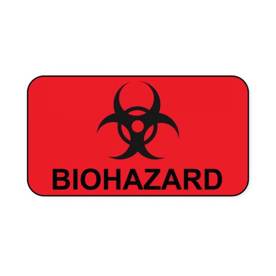 Hazard Label (Paper, Permanent) Biohazard  1 5/8"x7/8" Fluorescent Red - 1000 Labels per Roll