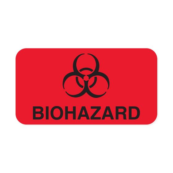 Hazard Label (Paper, Permanent) Biohazardhazard  3"x2" Fluorescent Red - 500 Labels per Roll