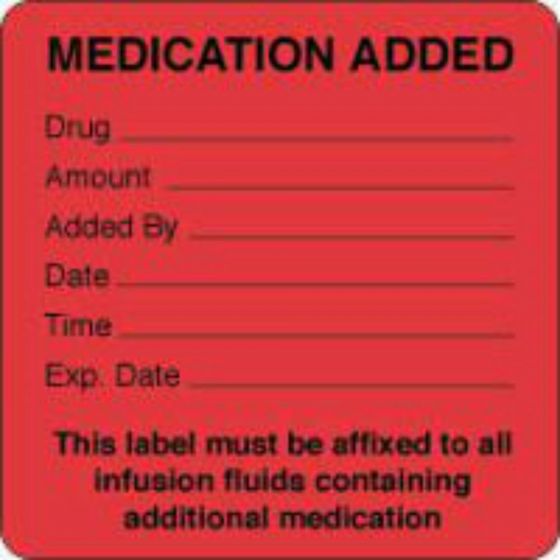 Label Paper Permanent Medication Added 2 1/2" x 2 1/2", Fl. Red, 500 per Roll